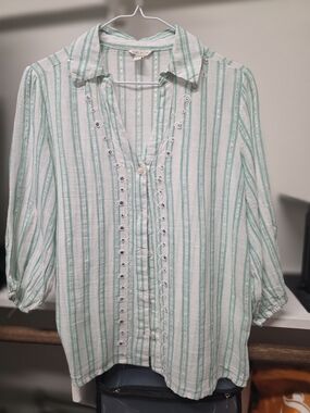 Cato Mint and White Striped Button-Down Shirt